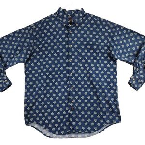 ARROW 1851 Mens Blue Floral Print Long Sleeve Button Down Shirt Size Large
